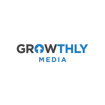 A dynamic logo for Growthly Media featuring an upward arrow in the 'O'.