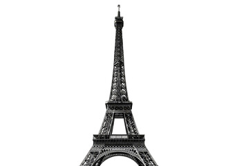 Fototapeta premium Eiffel Tower black and white line art illustration isolated on transparent background
