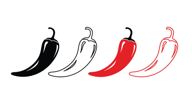 Four chili peppers displayed in varying colors a striking silhouette