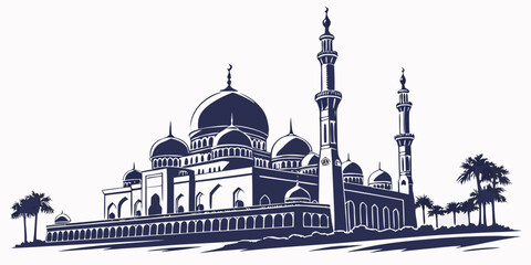 Intricate mosque architecture with multiple minarets and domes © Mamun