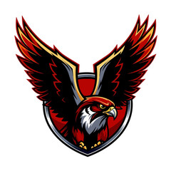 Obraz premium Bold eagle mascot illustration with extended wings on shield emblem