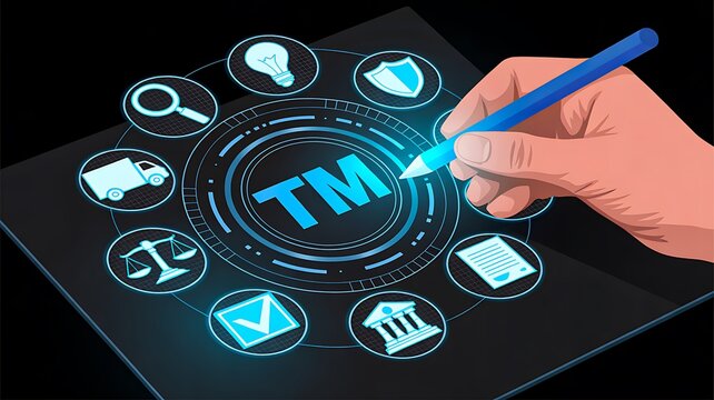 Trademark symbol on digital screen intellectual property concept