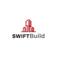 Fototapeta premium A different modern red buildings icon for the SwiftBuild construction brand.