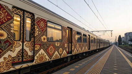 Obraz premium Indonesian Train Exterior with Traditional Batik Pattern Cultural Design