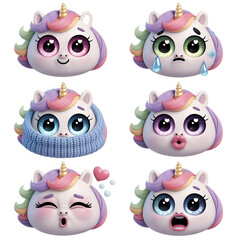 Fototapeta premium A high-quality animated cartoon unicorn emoji set