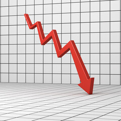 3d red arrow graph pointing down or business problem sign concepts on grid white background with shadow 3D rendering