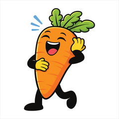 Happy Carrot Cartoon Character Running, Cute Vegetable Mascot Vector