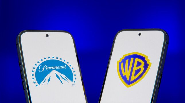 Paramount vs Warner Bros Logos on Phones, Studio Comparison, 3D Rendered