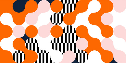 Naklejka na ściany i meble Mosaic background pattern with circles shapes. Abstract bauhaus geometric shapes with metaball fusion. 