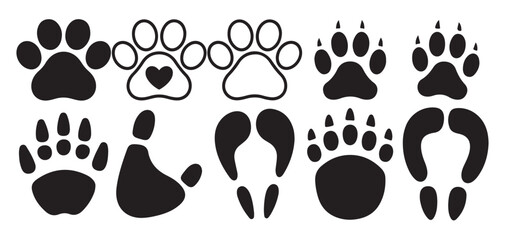 Fototapeta premium Animal paw print with heart shape silhouette for pet lovers. vector illustration eps 10