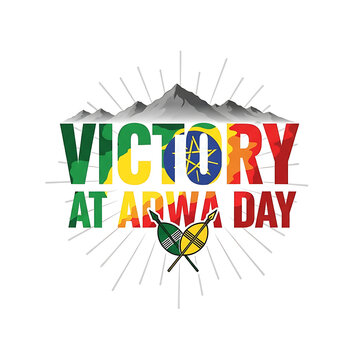Victory at adwa day emblem with mountain peak and spear silhouette