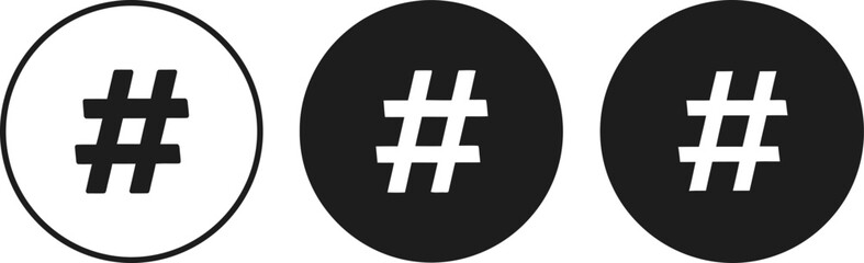 Obraz premium Three hashtag symbols in different colors and styles