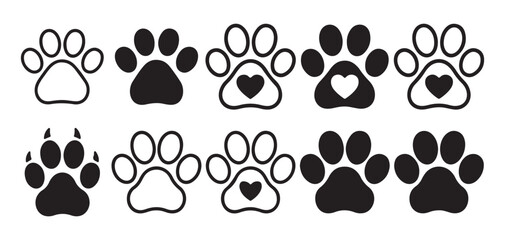Fototapeta premium Animal paw print with heart shape silhouette for pet lovers. vector illustration eps 10