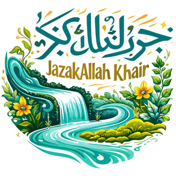 Arabic calligraphy with the phrase "JazakAllah Khair," meaning "May Allah reward you with good."