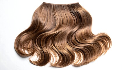 Fototapeta premium Luxurious Brown and Blonde Wavy Hair Extension on White Background.