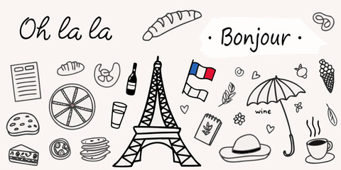 Parisian themed doodles with french text and iconic landmarks © Nasir