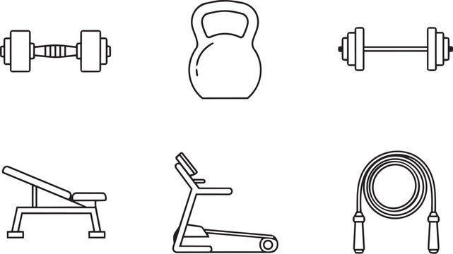 Gym Equipment and Workout Fitness Icon Set
