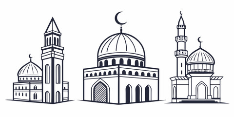 Illustration of three different architectural styles of mosques © Mamun