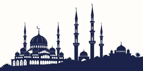 A majestic skyline featuring a mosque with minarets and domes. © Mamun