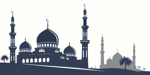 Majestic mosque with intricate architecture and minarets under a clear sky © Mamun