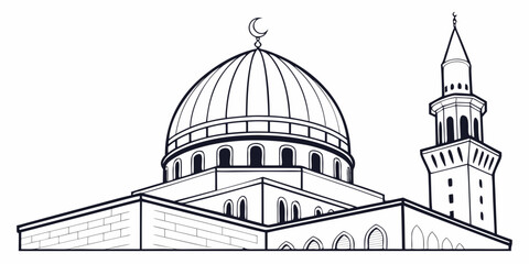 Intricate architectural drawing of a mosque with a dome and minaret © Mamun