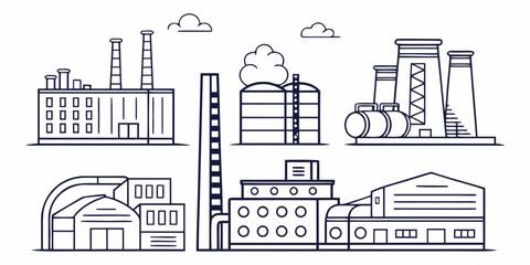 Obraz premium A detailed illustration of various industrial buildings and structures.