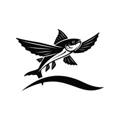 Flying fish vector silhouette illustration isolated on white for logo, label, or seafood design