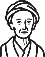 Obraz premium Old Woman Black and White Avatar Illustration in Minimal Line Art Style Design