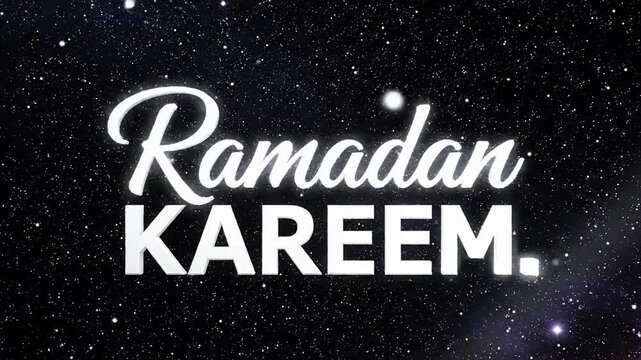 Elegant 3D Text Ramadan Kareem Glowing in Starry Night Sky with Sparkling Stars and Nebula, Islamic