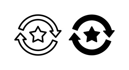 Obraz premium Loyalty and repetition: Star icon within circular arrows symbolizing rewards, feedback, favorites, and ongoing processes. Versatile icons.