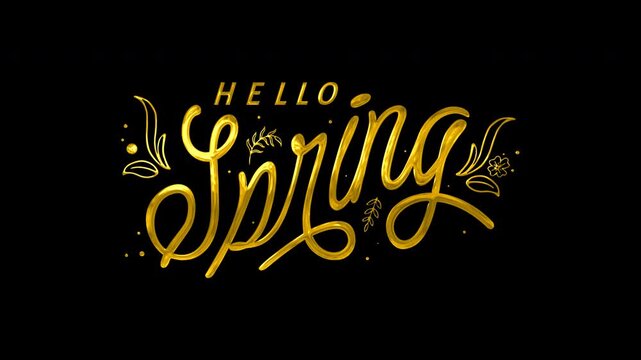 Gold hello spring Text Animation. Perfect for springthemed designs, greeting cards, stationery, social media posts, and websites.