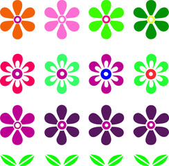 Colorful collection of stylized flowers arranged in a visually appealing grid pattern