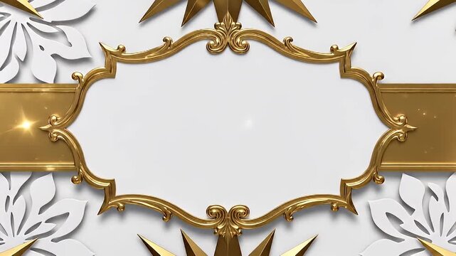 Elegant Golden Ornate Frame with Snowflake and Starburst Ornaments on White Background - Luxurious