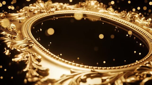 Elegant Golden Oval Frame with Glittering Bokeh Lights, Luxurious Decorative Border for Opulent