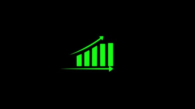 Green bar chart with arrows indicating growth and decline on black background for business and finance concepts