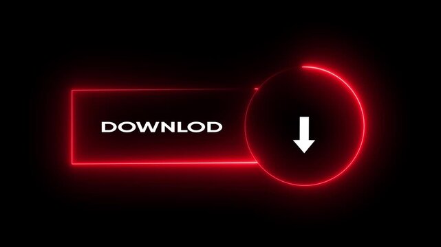 Download with glowing red neon outline and white text on black background for technology and software concepts