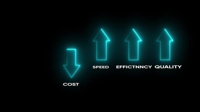 Business Efficiency Concept with Glowing Arrows Increasing Speed Efficiency and Decreasing Cost on Black Background