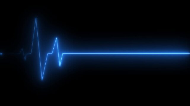 Glowing Blue E C G Heartbeat Line on Black Background Pulse Waveform Signal Technology Medical Concept