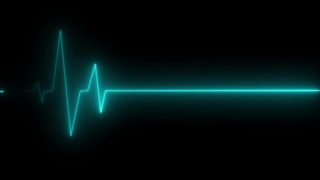 Glowing Teal E C G Heartbeat Line on Black Background Pulse Waveform Signal Animation Medical Technology Concept