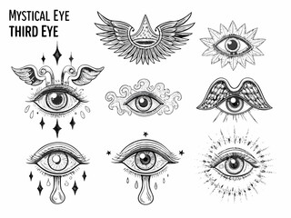 Obraz premium Mystical eyes and wings a collection of intricate black and white illustrations