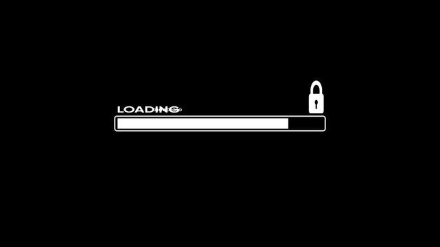 Loading Animation with Lock and Binary Code Progress Bar on Black Background loading bar lock binary code