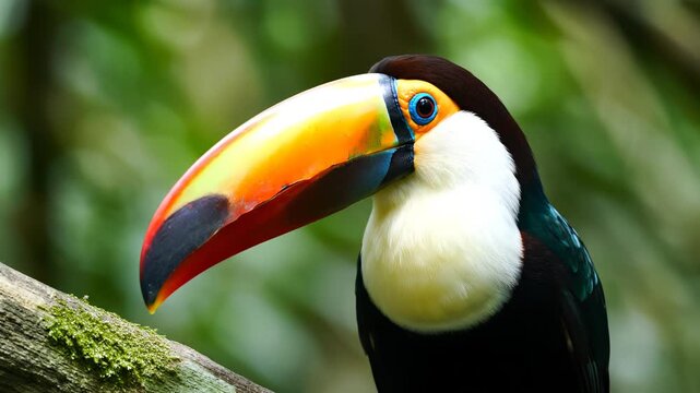 Colorful toucan bird perched on branch