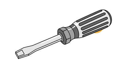 Fototapeta premium Durable flathead screwdriver with a gray and black striped handle provides an ergonomic grip for home and industrial repair jobs.