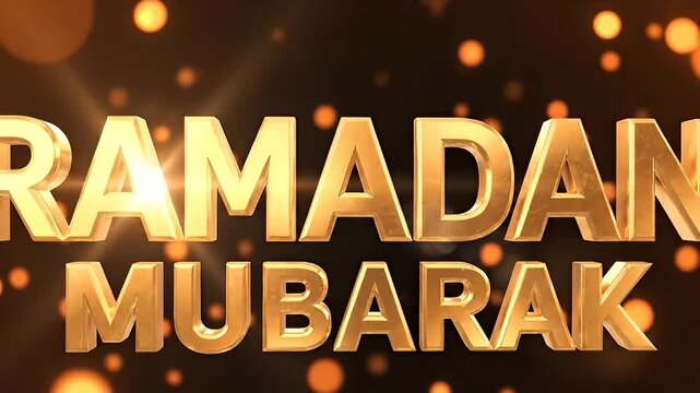 Golden 3D Text Ramadan Mubarak Glows with Bokeh Lights - Islamic Holy Month Celebration Background