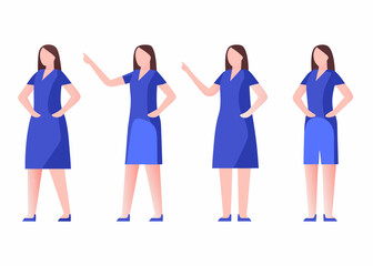 Fototapeta premium Four identical women in blue dresses presented in different poses