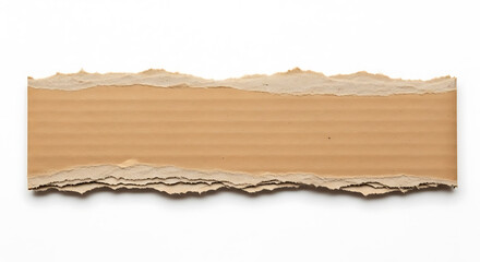 Torn brown cardboard box piece isolated on white background with rough ripped texture