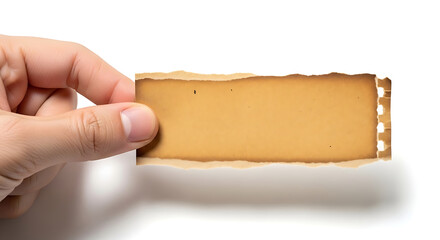 A closeup of a hand holding a fresh yellow block of dairy cheese or butter isolated on a white background as a healthy breakfast food ingredient