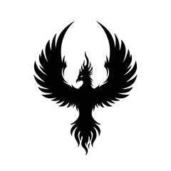 Black phoenix silhouette with spread wings against a white background