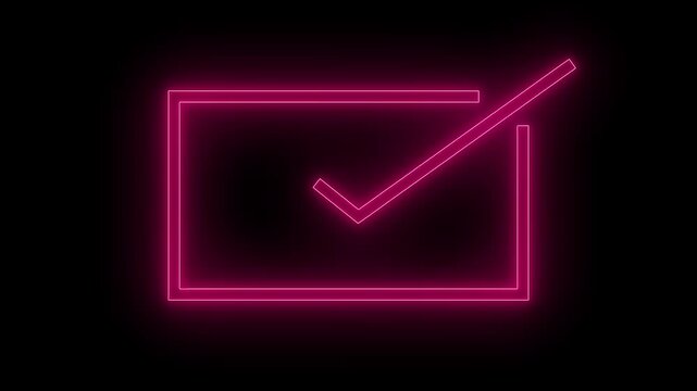 Glowing neon red coolar checkmark icon animation with black background.