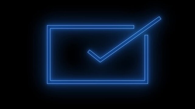 Glowing neon coolar checkmark icon animation with black background.